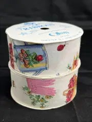 2 Rolls Vintage Offray Brand Ribbon Gardening, Bees, Hats, Gloves 9ft Each
