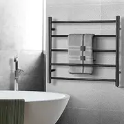 Devanti Heated Towel Rail, Metal Electric Towels Rack Warmer Clothes Rails Airer Drying Bathroom Holder Wall Mounted Free Standing Clothe Heater Dryer, 80W 3 Min Warm 40-50°C 5 Rods Black