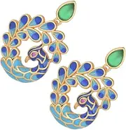 [TEHAUX] Retro Agate Ear Jewelry 1 Pair Enamel Peacock Earrings Chinese Style Fashion Studs