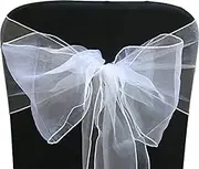 Organza Chair Bow Sash Décor Bows Sashes for Wedding Reception Events Banquets Decoration - (Pack of 25, White)