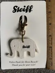 Vintage Steiff Felt White Elephant Key Chain Clip Accessory Brand New On Card