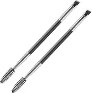 2PCS Angled Eyebrow Brush,2 in 1 eyebrow Duo Brush Set - Angled Spoolie Eyelash Brush,Double End Eyebrows Comb,Eyebrow Tint for Eye Shadow & Eyelash Tinting(Black)