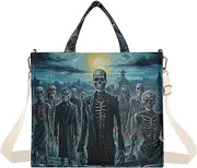 [XYMZR] Corduroy Tote Bag Zombie Dark for Women Large Shoulder Bag with Pockets for Beach Work Travel Shopping S