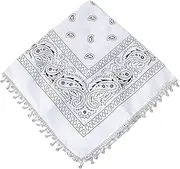 [Tadill] Bandana Scarf Headwrap Headband Multifunctional Women Men Square Scarf Novelty Cowboy Head Wraps Disco Fringed Bandana, White