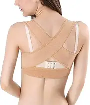 Chest Brace Up for Women Invisible Posture Corrector Bra Shoulder Neck Clavicle Upper Back Support Corset Hunchback Corrector X-Strap Vest Shapewear Tops(Beige,X-Large)