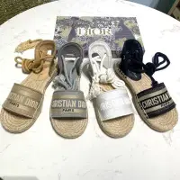 在飛比找Yahoo!奇摩拍賣優惠-新品DIOR 迪奧 Dio刺繡漁夫涼鞋亞麻編織交叉帶麻繩平底