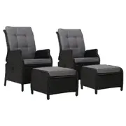 4 Piece Elizabeth Wicker Recliner Chairs with Ottomans (Black)