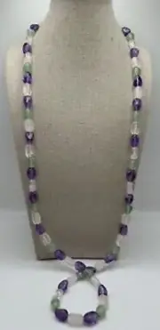 Vintage Avon Green Clear Purple Lucite Beaded Necklace 35" New Old Stock