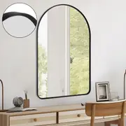 ACA Bathroom Arched Wall Mirror Aluminium Bevel Bdge Frame Black Make-up Hallway Decor 60x90cm