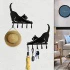 Black Cat Key Holder Wall Mounted Coat Rack Funny Wall Hook Home