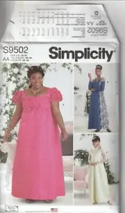 Simplicity Sewing Pattern 9502 Miss Bridgerton Regency Era Dress Costume 10-18