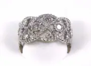 Natural Round Diamond Cluster Criss Cross Lady's Ring Band 14K White Gold 1.20Ct