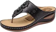 [Generic] Summer Orthopedic Sandals for Women Clip Toe Arch Support Comfortable Casual Flip Flops Beach Slip On T Strap Sandals with Massage Function (Black 4.5 UK)