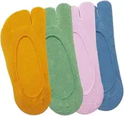 [COMPUKAS] 4Pairs Solid Color Two Toed Socks for Summer Lightweight Breathable Cut Socks and Light Comfortable Non Slip Design