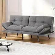 Artiss 3 Seater Sofa Bed with 4-Postion Armrests, 176CM Split Backrest Convertible Couch Sleeper - Tufted Lounge Recliner Perfect for Living Room/Bedroom/Office/Guest Room, Faux Linen Fabric, Grey