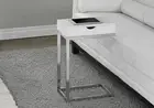 Modern C-Shaped Accent Chairside Table With Drawer in Glossy White