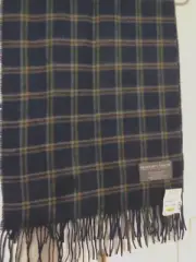 Geoffrey Beene Blue Plaid Cashmere Acrylic Scarf Muffler Unisex 14 x 70" Italy
