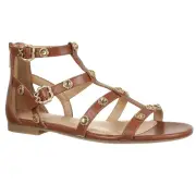 Sam & Libby Rhonda Gladiator Sandal Whiskey Brown Vegan Leather Size 8.5 Studded