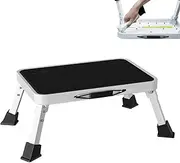 Mifami RV Step Stool Foldable 1-Step Stool Ladder Sturdy Metal Stable Step Ladder with a Non-Slip Platform Supports up to 500 lb with Non-Slip Rubber Feet, Easy to Carry (White, One-Step)