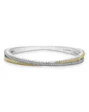 Lagos Sterling Silver & 18K Yellow Gold Caviar Lux Diamond Bangle Bracelet