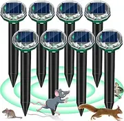 8 Pack Solar Powered Mole Repellent for Lawns, Snake Vole Repellent Outdoor Waterproof Gopher Repellent Ultrasonic Rodent Repellent Sonic Mole Spikes, Get Rid of Groundhog Chipmunk Garden Yard Patio