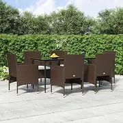 Generic 7 Piece Garden Dining Set with Cushions Brown and Black,3156629