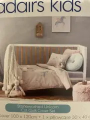 *NEW* ADAIRS KIDS STONEWASH UNICORN COT DOONA QUILT COVER P/PILLOWCASE