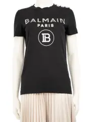 Black Logo Print Button Shoulder T-Shirt