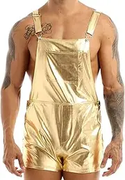[TiaoBug] Adult Metallic Shoulder Straps Bib Overall Suspender Jumpers Mens Shorts Hotpants Shiny Festival Fancy Dress