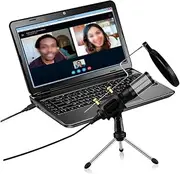 FUNOMOCYA USB Plug and Play Microphone for Computer Conference Black Desktop Voice Chat Microphone with Tripod Stand Ultra Long Distance Up to Meters for Skype Zoom