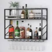 Wall Mounted Wine Rack, 2 Tier Wall Wine Rack, Metal Floating Bar Liquor Shelves