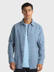 Long Sleeve Linen Blend Checkered Shirt