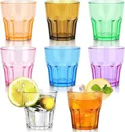 Plastic Drinking Glasses Set of 8, Unbreakable Coloured Water Tumbler, Acrylic Plastic Cups, Reusable Kids Drinking Cups for Children Kitchen Picnic Party Juice Whiskey Wine (8pc-8color-160ml/5.4oz)