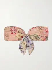 [Zimmermann] Zimmermann - Coco Tie-detailed Floral-print Metallic Bandeau Bikini Top - Pink - 4 4 Pink