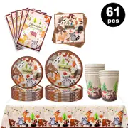 Woodland Forest Animals Theme Party Tableware 10 Guest Pack Plates Cups Napkins Tablecloth Loot Bags