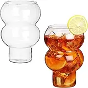 BELLE VOUS Highball Drinking Glass Set (2 Pack) - 500ml/17oz Bubble Design Cocktail Glasses for Water, Juice & Iced Coffee/Tea - Clear Glassware Cups
