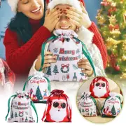 Christmas Polyester Bags Set For Christmas Party Wrapping With Santa Drawstring