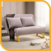 Furb Sofa Bed Lounge Chair Sherpa Fabric Folding Adjustable Recliner Steel Leg Double Seat Grey