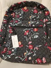 Vera Bradley Campus Cotton Backpack Perennials Noir Dot - NWT