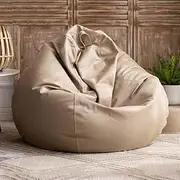 Bean Bag Chairs for Adults Top Faux Leather Bean Bag Sofa Cover Luxury Single Lazy Sofa Cover No Filler Beanbag Couch Pouf Chaise Lounge Recliner Sac Frameless Furniture(White Khaki)