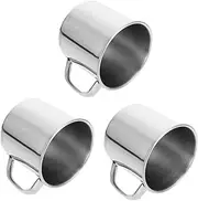 BESTOYARD 1set Drinking Mugs Unbreakable Stainless Steel Cups with Handle for School Camping and Outdoor Activities for Adults 3pcs