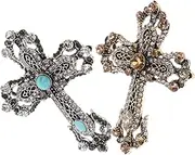 [FOMIYES] 2pcs Vintage Rhinestone Cross Brooches for Coats Elegant Religious Brooch Pins for Women Scarf Clip Lapel Pin Accessories for Formal Wear