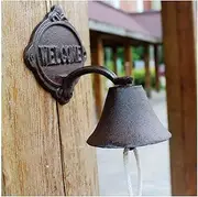 Cast Iron Wall Hanging Bell Welcome Sign Decorative Vintage Green Flower Vine Manually Shaking Doorbell Indoor Outdoor Wall Mounted Dinner Bell Garden Home Wall Art Decoration