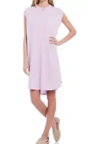 Eileen Fisher Fine Tencel Jersey Mandarin Collar Cap Sleeve Hi-Low Shift Dress S