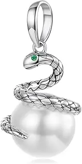 [Teleye] Snake Pearl Pendant Charm 925 Sterling Silver Charm Fits For Pandora Bracelet, SCC3096, Medium, Cubic Zirconia Sterling Silver, Cubic Zirconia