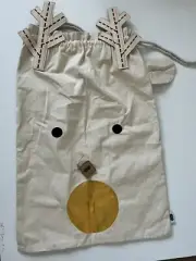 MUD PIE Reindeer Canvas Christmas Gift Sack Reusable Drawstring Bag