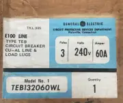 GENERAL ELECTRIC GE CIRCUIT BREAKER, 3 POLES, 240V, 60A, 3855, TEB132060WL