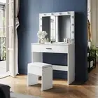 Dressing Table Vanity Set Stool Makeup LEDs Mirror Jewellery Organizer