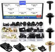 Glarks 64Pcs U-Clips and Body Bolts Screws Assortment Kit 8 Sizes Auto Car Clips Fasteners with Screws Auto Car U Nuts with Self Tapping Screw Body Bolts Screw for Bumper Fender Trim Panels