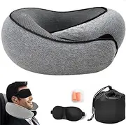 [DAFEDE] Neck Pillow Travel Pillows 100% Pure Memory Foam Neck Pillow, Comfortable & Breathable Cover, Airplane Travel Kit with 3D Contoured Eye Masks, Earplugs, for Airplane, Cars, Office Pillow (Grey)